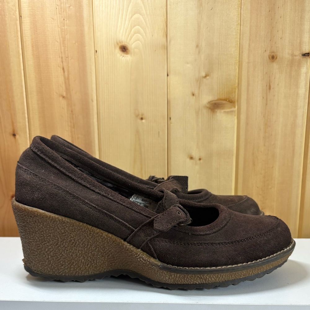 bum equipment Brown buckled Mary Jane school girl Wedge Shoes 8 chunky Y2K VTG